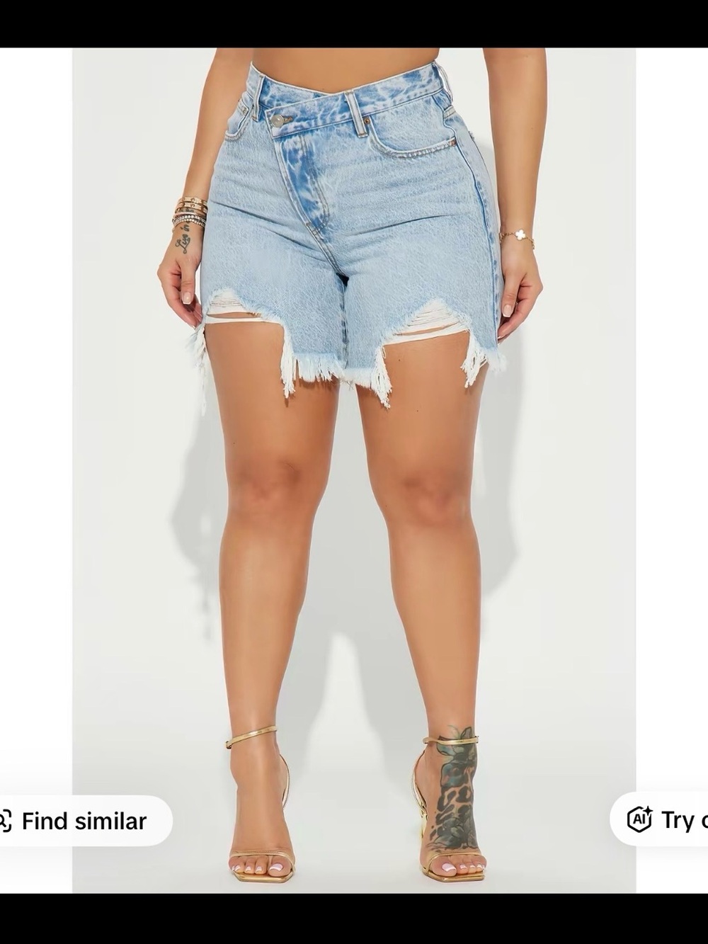 Fashion Nova Light Blue Distressed High-Rise Denim Shorts